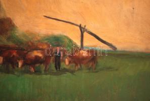 Sárközy Zoltán (1910-?): Csorda. Olaj, farost, jelzett, keretben, 60×80 cm