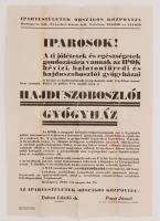 1941 Bp., Az Iparosok Országos Központjának tájékoztató plakátja a hévízi, a balatonfüredi és elsősorban a hajdúszoboszlói gyógyházak népszerűsítésére, 35x50 cm