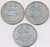 Orosz Birodalom 1915-1916. 20k Ag (3x) T:2 Russian Empire 1915-1916. 20 Kopeks Ag (3x) C:XF