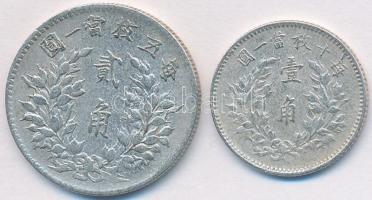 Kína 1914. 10c Ag + 20c Ag "Yüan Shihkai" T:2- 
China 1914. 10 Cents Ag + 20 Cents Ag &quo...