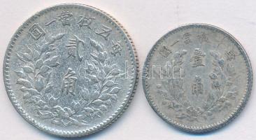 Kína 1914. 10c Ag + 20c Ag "Yüan Shihkai" T:2-,3 
China 1914. 10 Cents Ag + 20 Cents Ag &q...