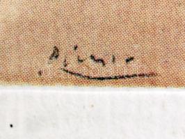 "A család", Picasso festményének modern reprintje, jelzett, paszpartuban, üvegezett fa ker...