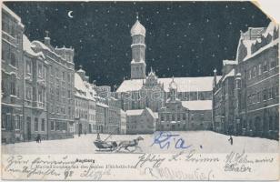 1899 Augsburg at night, winter, Maximiliansplatz, Ulrichskirchen (EM)