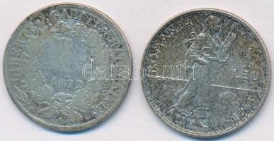 Vegyes: Franciaország 1872A 1Fr Ag + Románia 1914. 1L Ag "I. Károly" T:2-,3 patina
Mixed: ...