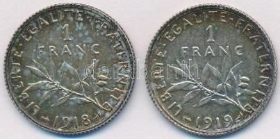 Franciaország 1918-1919. 1Fr Ag (2x) T:2,2- patina France 1918-1919. 1 Franc Ag (2x) C:XF,VF patina