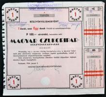 Budapest 1946. "Magyar Czukoripar - Részvénytársaság" részvényelismervény 100P névértékű r...