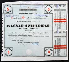 Budapest 1946. "Magyar Czukoripar - Részvénytársaság" részvényelismervény 100P névértékű r...