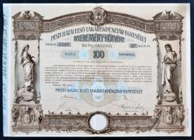 Budapest 1906. "Pesti Hazai Első Takarékpénztár-Egyesület" nyeremény-kötvénye 100K-ról, sz...