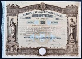 Budapest 1906. "Pesti Hazai Első Takarékpénztár-Egyesület" nyeremény-kötvénye 100K-ról, sz...