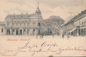 1899 Déva, vár, Holtzer Károly, Szőcs F. Lajos, Hirsch Testvérek és Farkas és Stiene üzlete; kiadja Holtzer Károly / castle, shops (EK)