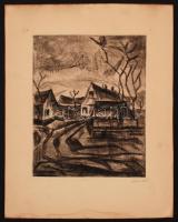Kunt Ernő (1920-1994): Falusi utca. Rézkarc, papír, jelzett, 29×23 cm
