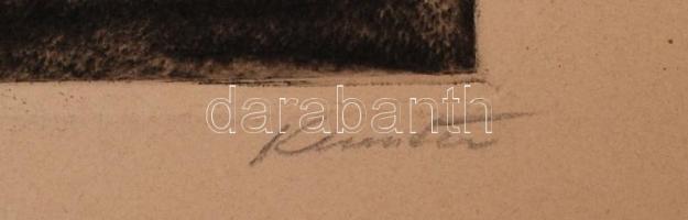 Kunt Ernő (1920-1994): Falusi utca. Rézkarc, papír, jelzett, 29×23 cm