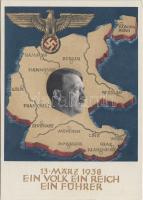 1938 Ein Volk, ein Reich, ein Führer / Adolf Hitler, NS propaganda, map of Germany 6 kpf Ga. So. Stpl