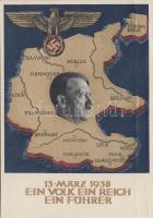 1938 Ein Volk, ein Reich, ein Führer / Adolf Hitler, NS propaganda, map of Germany So. Stpl