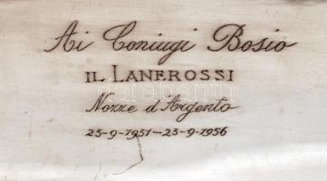 Olasz ezüst (Ag.) szelence, jelzett, a fedél belső felén ezüstlakodalom alkalmából írt emléksorokkal...