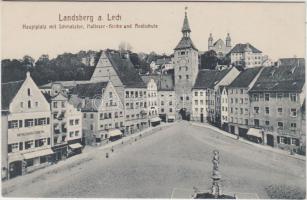 Landsberg am Lech, Hauptplatz, Schmalztor, Malteser-Kirche, Realschule / square, gate, church, school