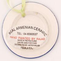Holyland, Real Armenian Ceramic Porcelán plakett, kézzel festett, származási hely Izrael, 7,5cm