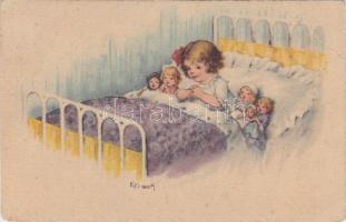 Little girl praying in bed, dolls s: E. Frank (EB)