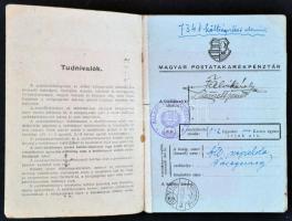 1949 A Magyar Postatakarékpénztár kitöltött csekk betétkönyve