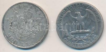 Vegyes: Románia 1942. 200L Ag "I. Mihály" + Amerikai Egyesült Államok 1945. 1/4$ Ag "...
