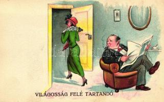 Humoros világosság felé tartandó képeslap / hold to light humourous postcard