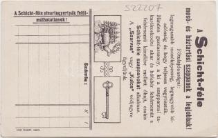 Budapest V. Igazságügyi Palota, hátoldalon Schicht-féle mosó- és háztartási szappanok reklámja (EK)