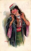 Girl from the Balkan, Art Deco postcard Erkal No. 332/3. s: Usabal