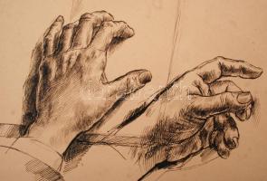 Komjáti-Wanyerka Gyula (1894-1958): Kezek. Vegyes technika, papír, jelzett, 19×24 cm