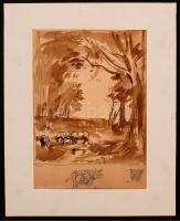 Komjáti-Wanyerka Gyula (1894-1958): Tehenek. Vegyes technika, papír, jelzés nélkül, hagyatéki pecsét...