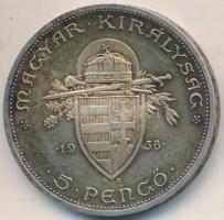 1938. 5P Ag "Szent István" T:2 patina Adamo P8.1