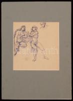 Herman Lipót (1884-1972): Vázlat rajz. Ceruza, papír, hagyatéki pecséttel, paszpartuban, 15×21 cm