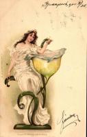 Art Nouveau postcard, floral lady Meissner & Buch; A. Sockl Vienne Serie VI. No. 30 litho