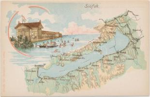 Siófok, Balaton térkép, litho