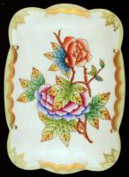 Herendi Viktória mintás porcelán dobozka, kézzel festett, hibátlan, jelzett, 14x10x5 cm