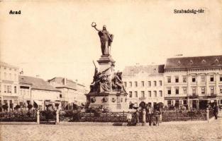 Arad, Szabadság tér, Herbstein Mór, Frischmann József, Weigl Adolf, Schwarz testvérek és Hubert J. üzlete, Vértanú szobor / square, shops, statue