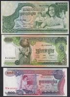 Kambodzsa/Kmer Köztársaság 1973. teljes sor 100R,500R,1000R 3 klf bankjegy T:I