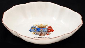 Herendi Szombathely feliratú és címerrel díszített porcelán tálka, hibátlan, jelzett, 14x12x4 cm