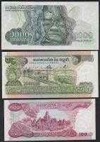 Kambodzsa/Kmer Köztársaság 1973. teljes sor 100R,500R,1000R 3 klf bankjegy T:I