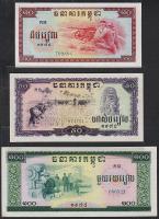 Kambodzsa/Kampuchea/Vörös Khmer kiadás 1975. teljes sor 0,1R, 0,5R, 1R, 5R, 10R, 100R 7 klf bankjegy T:I