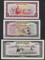 Kambodzsa/Kampuchea/Vörös Khmer kiadás 1975. teljes sor 0,1R, 0,5R, 1R, 5R, 10R, 100R 7 klf bankjegy...