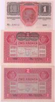 1916. 1K "Deutschösterreich" felülbélyegzéssel + 1917. 2K (2x) egyik "Deutschösterrei...