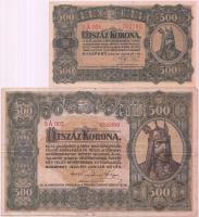 1920. 500K "Orell Füssli Zürich" + 1923. 500K "Magyar Pénzjegynyomda Rt. Budapest" T:III Adamo K33,K34