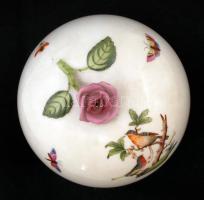 Herendi Rothschild mintás bonbonier tetején rózsával, kézzel festett, hibátlan, jelzett, d: 12 cm