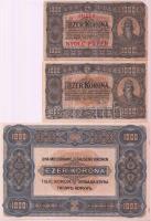 1920. 1000K "Orell Füssli Zürich" + 1923. 1000K (2x) egyik "8 FILLÉR - NYOLC FILLÉR&q...