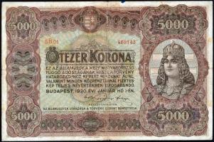 1920. 5000K "Orell Füssli Zürich" + 1923. 5000K "Magyar Pénzjegynyomda Rt. Budapest" T:III,III-