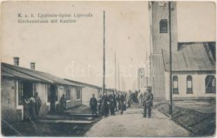 Lipovaca, K.u.K. Epidemie-Spital, Kirchenstrasse mit Kantine; Verlag Wilhelm Kraus Kantineur / Austrian epidemic hospital (EB)