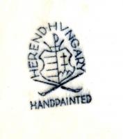 Herendi Viktória mintás porcelán füles váza, kézzel festett, hibátlan, jelzett, m: 21 cm