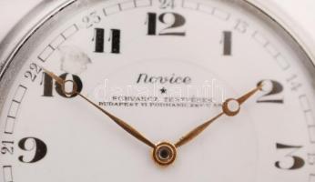 Novice másodpercmutatós zsebóra, működik, számlap sérült, "Schwarcz testvérek" felirattal
