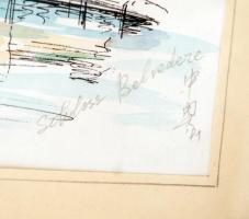 Olvashatatlan jelzéssel: Schloss Belvedere. Tus-akvarell, papír, üvegezett keretben, 16×22 cm