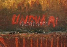 Ungvári Mihály (1949-2014): Szilágysági fatemplom, vegyes technika, fa, jelzett, díszes keretben, 19...